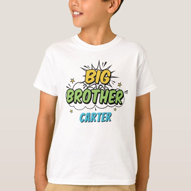Boy Comic Book Superhero Baby Shower Big Brother T-Shirt (Front)