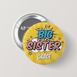 Boy Comic Book Superhero Baby Shower Big Sister 6 Cm Round Badge