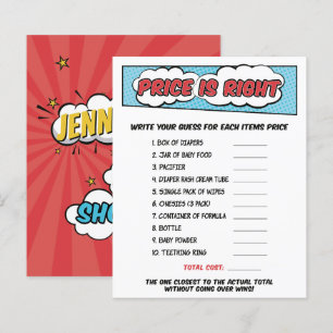 Boy Comic Book Superhero Baby Shower Price Game