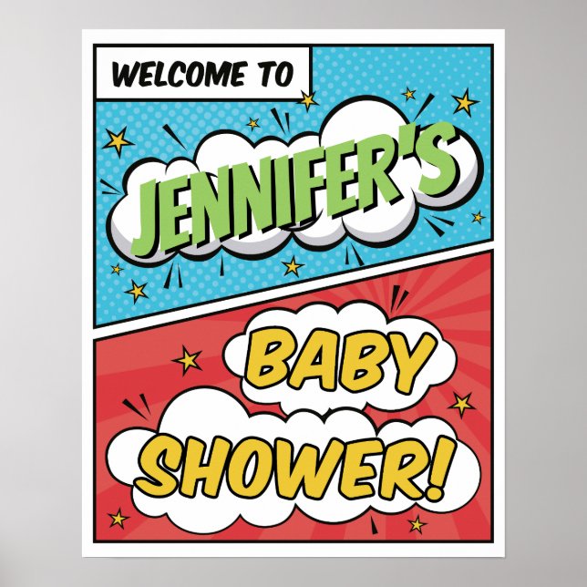 Boy Comic Book Superhero Baby Shower Welcome Poster (Front)