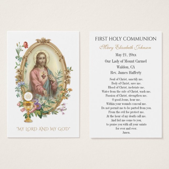 Boy Communion Catholic Remembrance Holy Card (Front & Back)