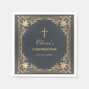 Boy Confirmation Blue Elegant Vintage Calligraphy Napkin