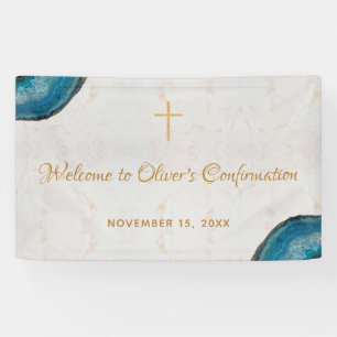 Boy Confirmation Blue Geode Script Marble Welcome Banner