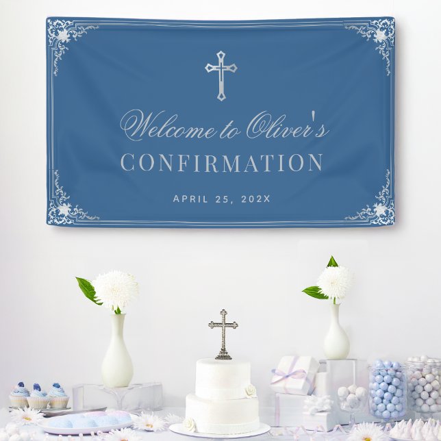 Boy Confirmation Classic Blue Vintage Faux Silver  Banner (Creator Uploaded)
