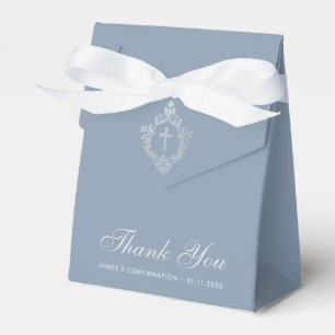 Boy Confirmation Dusty Blue Elegant Silver Crest  Favour Box
