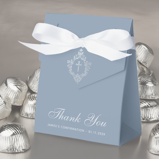 Boy Confirmation Dusty Blue Elegant Silver Crest  Favour Box (Creator Uploaded)