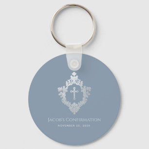 Boy Confirmation Favours Dusty Blue Vintage Crest  Key Ring