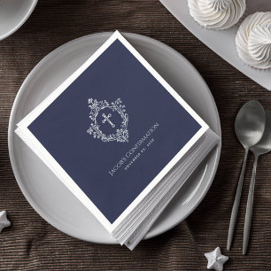 Boy Confirmation Navy Blue Elegant Vintage Crest Napkin