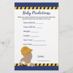 Boy Construction Baby Shower Predictions Game