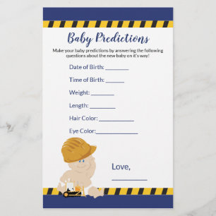 Boy Construction Baby Shower Predictions Game