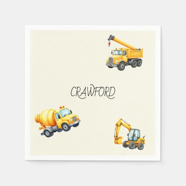 Boy Construction Birthday Party Personalised Napkin (Front)