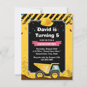 Boy Construction Dump Truck Birthday Party Invitation