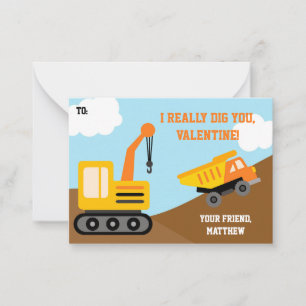 Boy Construction Truck School Classroom Valentines Card