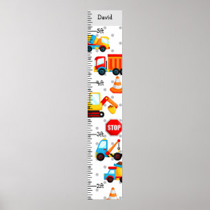 Boy Construction Trucks Growth Chart Personalised