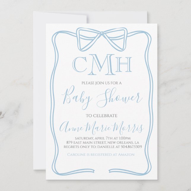 Boy Coquette Bow Baby Shower Invite MAKE ANY COLOR (Front)