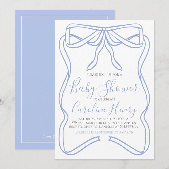 Boy Coquette Bow Baby Shower Invite MAKE ANY COLOR (Front/Back)