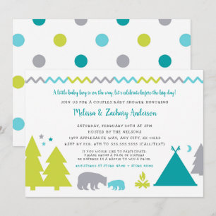 Boy couples baby shower   Nordic bears trees stars Invitation