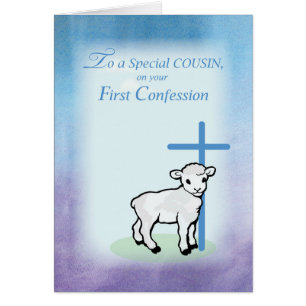 Boy Cousin First Confession with Lamb and Cross
