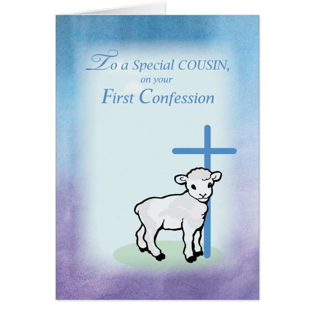 Boy Cousin First Confession with Lamb and Cross (Front)