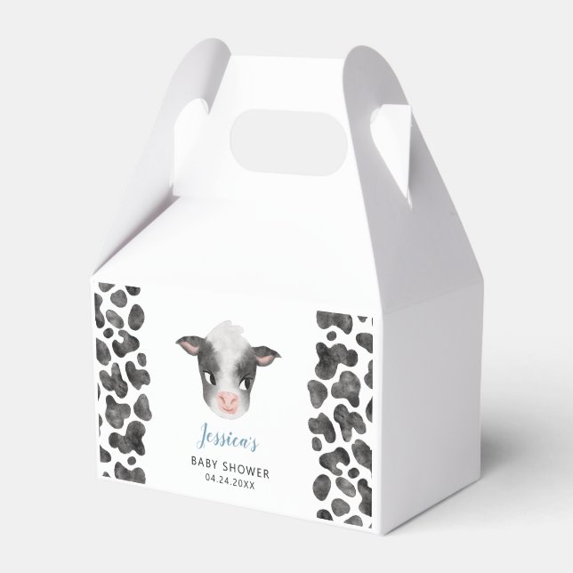 Boy Cow Farm Animal Baby Shower Favour Box (Front Side)