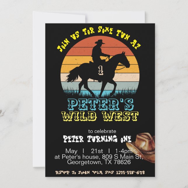  Boy Cowboy Birthday Invitation, Editable My 1st  Invitation (Front)