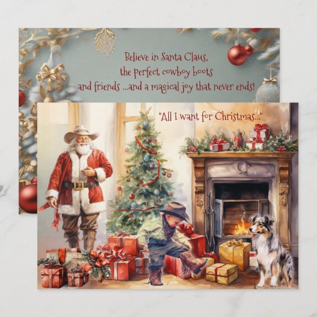 Boy Cowboy Boots for Christmas Christmas Card (Front/Back)