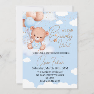 Boy cuddly bear baby shower Invitation