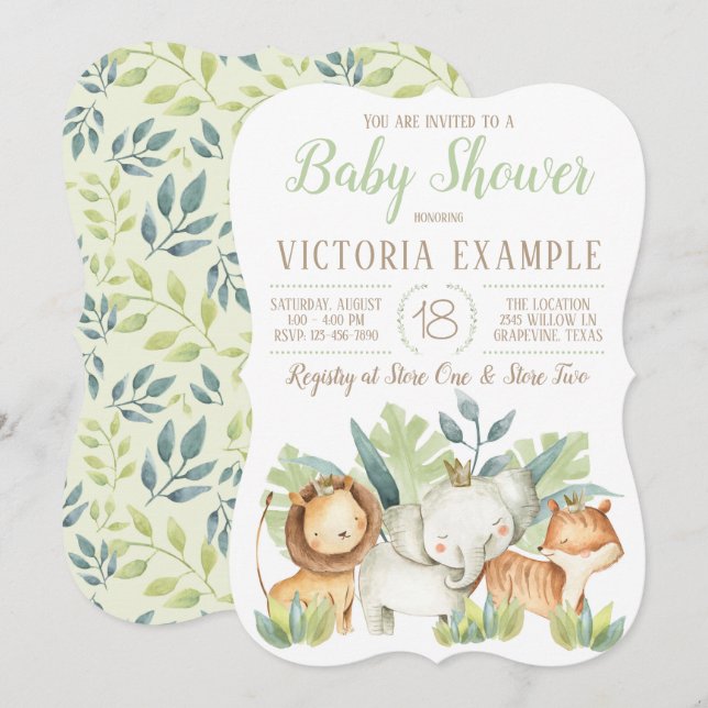 Boy Cute Safari Animal Baby Shower Invitations (Front/Back)