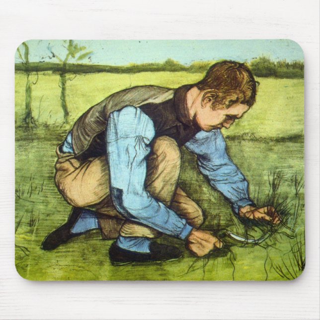 Boy Cutting Grass with Sickle by Vincent van Gogh Mouse Mat (Front)