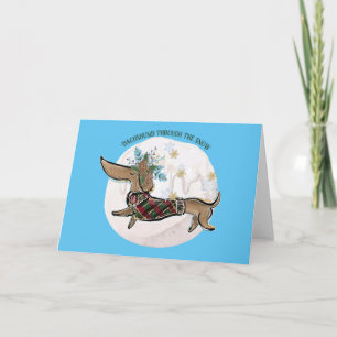 Boy Dachshund Through The Snow Holiday Card