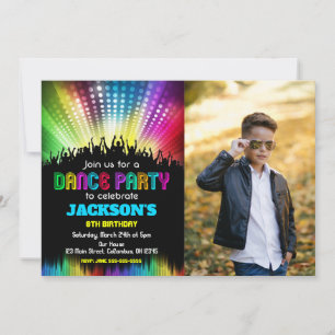 Boy Dance Party Birthday Photo Invitation