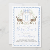 Boy Deer Baby Shower Preppy Gingham Blue