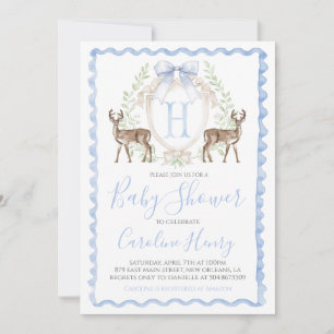 Boy Deer Baby Shower Preppy Gingham Blue Invitation