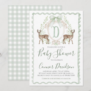 Boy Deer Baby Shower Preppy Hunting Sage Green Invitation