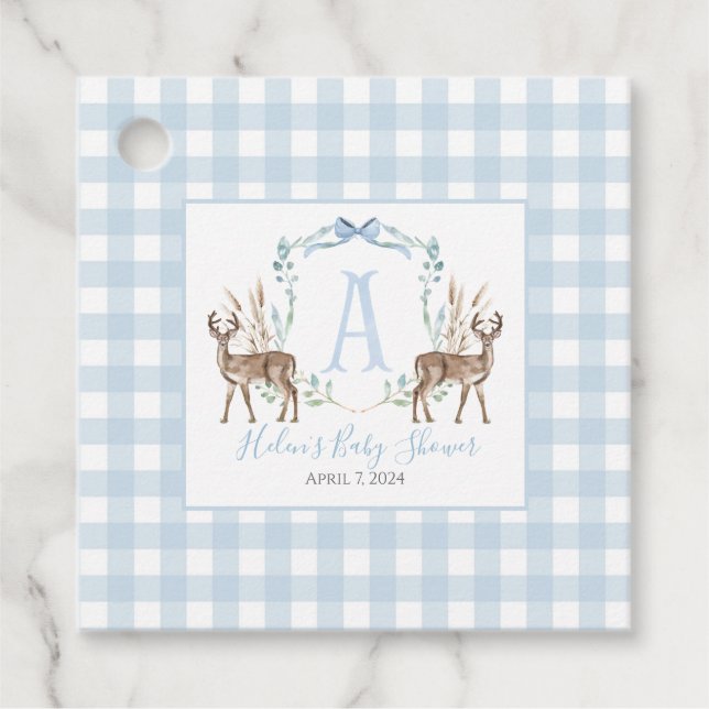 Boy Deer Blue Gingham Favour Tags (Front)