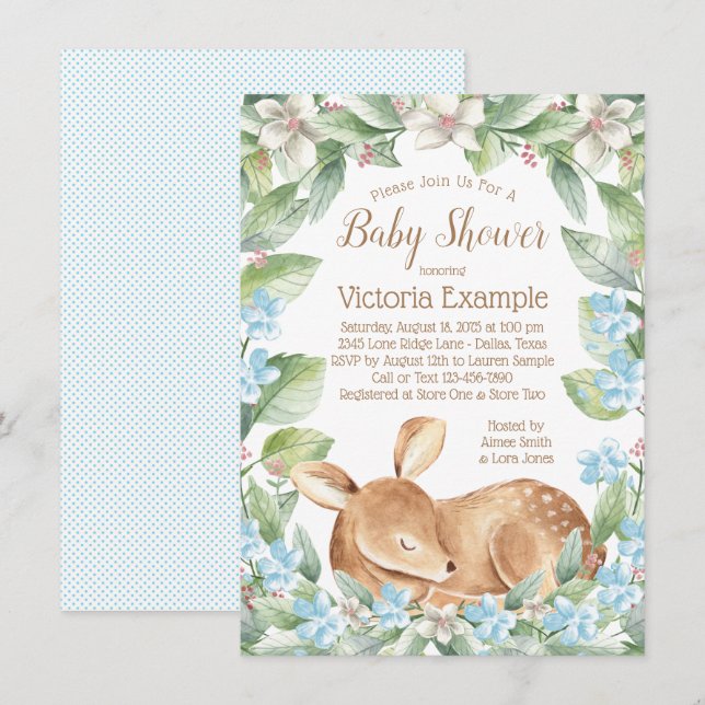 Boy Deer Fawn Baby Shower Invitations (Front/Back)
