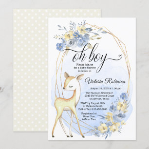 Boy Deer Oh Boy Baby Blue Beige Baby Shower Invitation