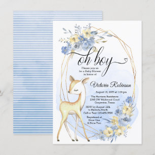 Boy Deer Watercolor Oh Boy Baby Shower Invitation