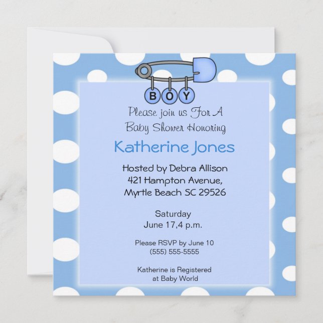 Boy Diaper Pin  Shower Invitation (Front)