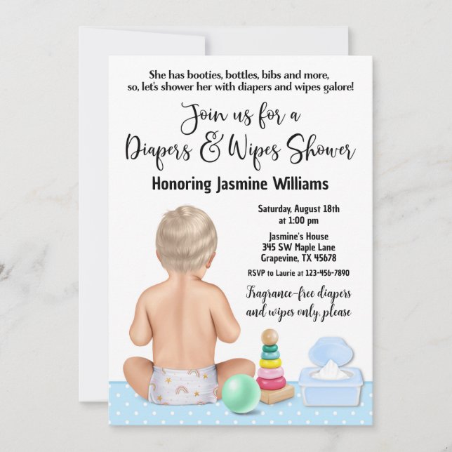 Boy Diapers and Wipes Baby Shower Invitation (Front)