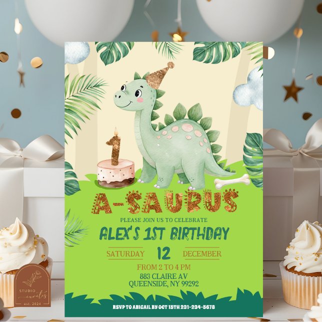 Boy Dinosaur 1st birthday Invitation (Creator Uploaded)