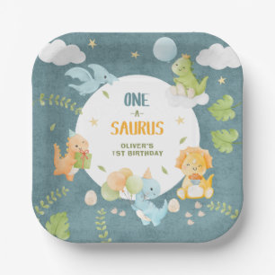 Boy Dinosaur 1st Birthday Party One-A-Saurus Paper Plate