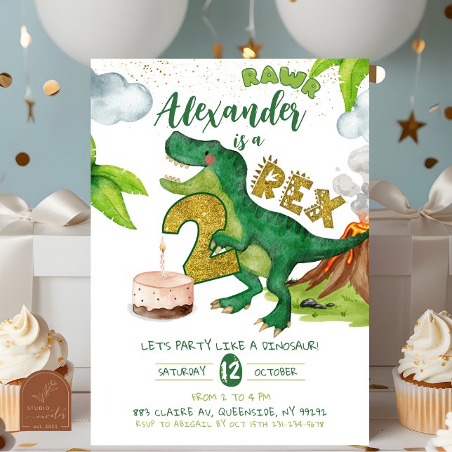 Boy Dinosaur 2-rex birthday Invitation (Creator Uploaded)