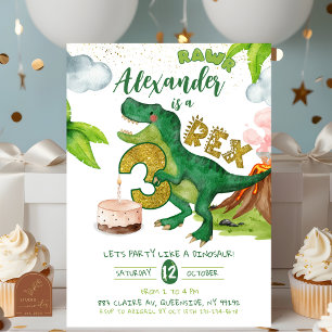 Boy Dinosaur 3-rex birthday Invitation