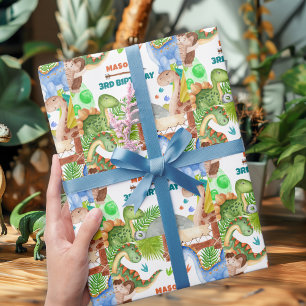 Boy Dinosaur 3rd Birthday Party Wrapping Paper