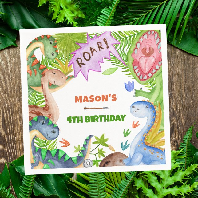 Boy Dinosaur 4th Birthday Invitation Napkin (Creator Uploaded)