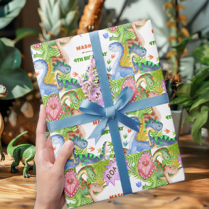 Boy Dinosaur 4th Birthday Invitation Wrapping Paper