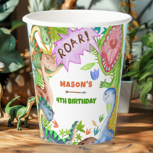 Boy Dinosaur 4th Birthday Party  Paper Cups