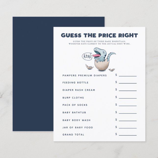 Boy Dinosaur Baby Shower Guess the Price Right (Front/Back)