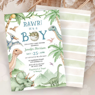 Boy Dinosaur Baby Shower Invitation 